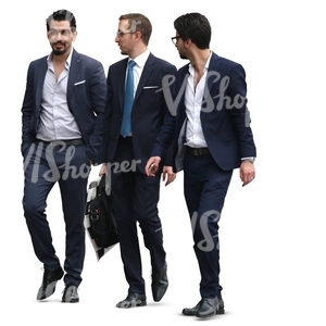 three young businessmen walking and talking