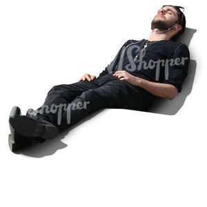 cut out man lying and listening to music