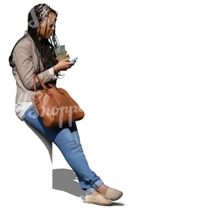 cut out black woman sitting and drinking juice