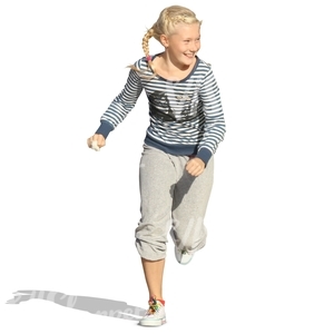 cut out blond girl smiling and running