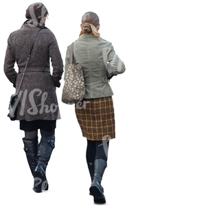 two women in autumn coats walking seen from behind