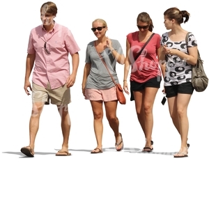 group of smiling people walking together