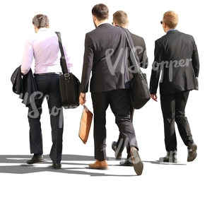four cut out businessmen walking