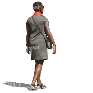 black woman in a grey summer dress