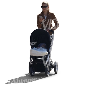 cut out backlit woman walking a baby