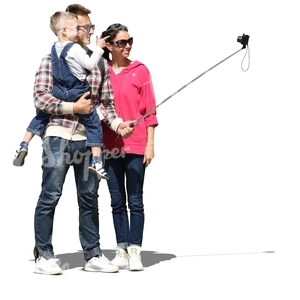 family standing and taking a selfie