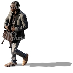 man with a messenger bag walking