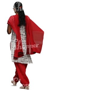 hindu woman in tradtitional clothing walking