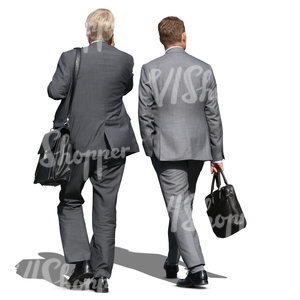 two cut out businessmen walking side by side