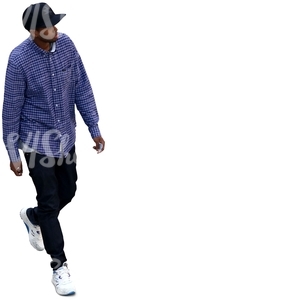 man with a plaid shirt walking