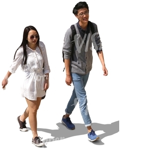 young Asian man and woman walking and talking