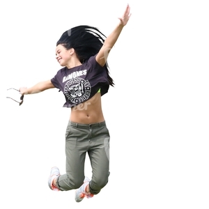 smiling young woman jumping