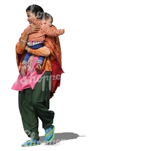 indian woman carrying a small child