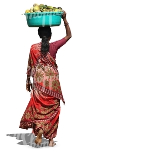 indian woman carrying a basket on her head