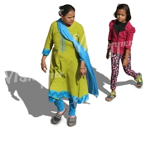 indian mother and daughter seen from above