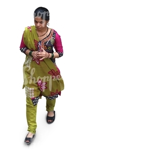 hindu woman walking seen from above