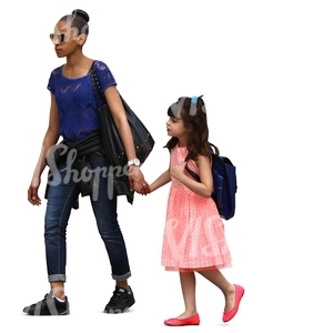 black woman walking hand in hand with her daughter