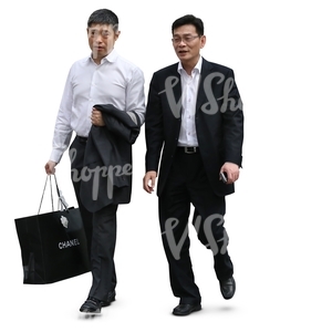 two asian businessmen with shopping bags