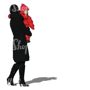 cut out woman holding a child in winter