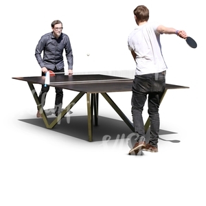 two men playing outoor table tennis