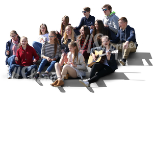 group of teenagers sitting on the stairs and singing