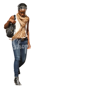 african woman walking down the stairs