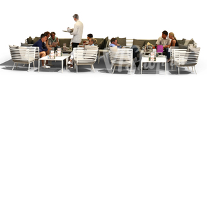 group of people sitting in a cafe