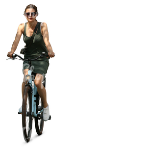 woman riding a bike in a tree shade