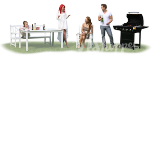 group of people having a barbeque party in the garden
