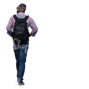 black man with a backpack walking