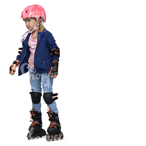 little girl with a pink helmet rollerskating
