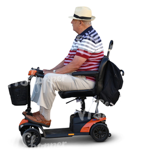 elderly man sitting on a scootmobile