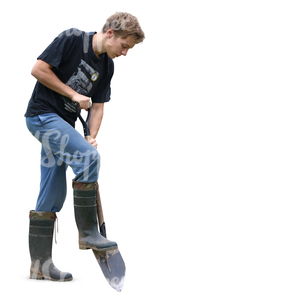 cut out young man digging in the garden