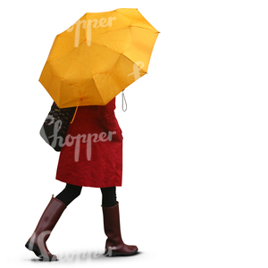 woman with a yellow umbrella walking in the rain