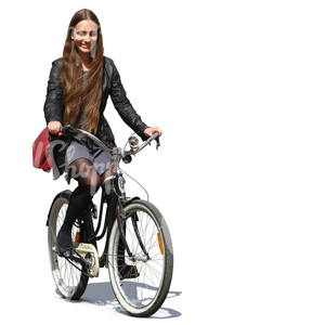 smiling woman riding a bike