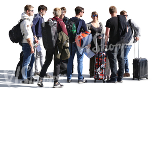group of young people with suitcases standing together
