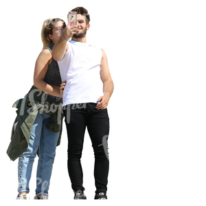 man and woman standing on a balcony and taking a selfie