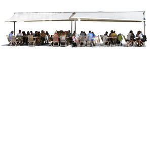 cut out scene of a street cafe with people sitting and talking