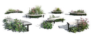 rendered composition of plants and park benches