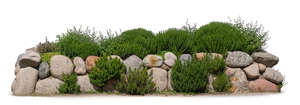 cut out rockery with herb plants and flowers