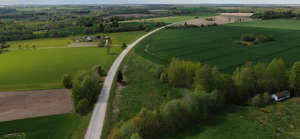 countryside with houses and fields seen from above