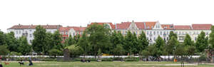 urban background with trees and houses