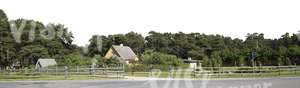 cut out background with a rural house and garden