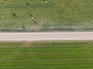 aerial view of a road in countryside