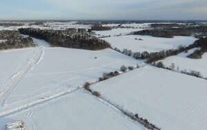 aerial view of snow covered fields