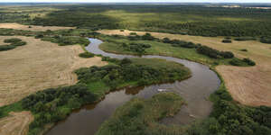 aerial view of a river in countryside