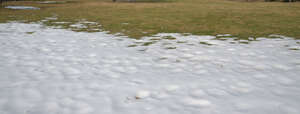 lawn in early spring with patch of snow