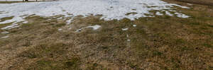 field of grass with last patches of melting snow