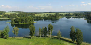 bird-eye view of a lake in countryside