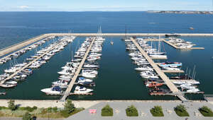 aerial photo of a yacht harbour